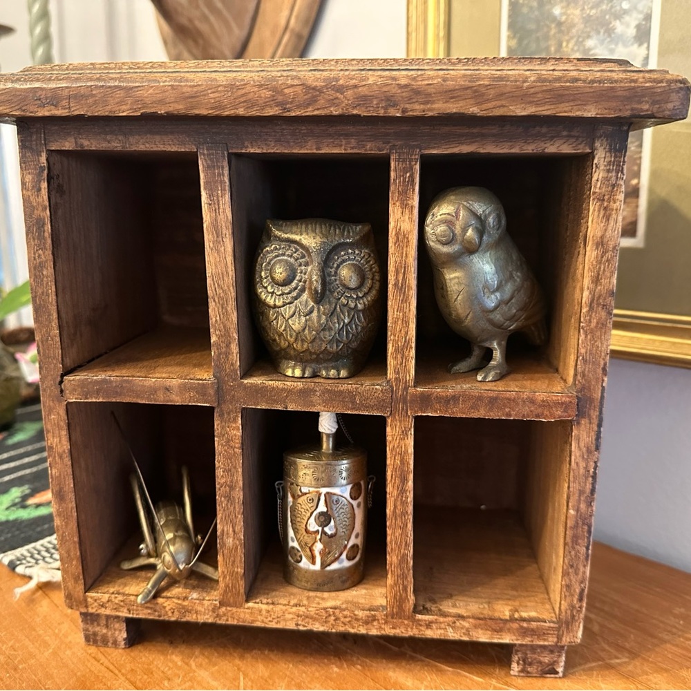 Vintage Wood 6-Compartment Display Shelf Cubby Tabletop